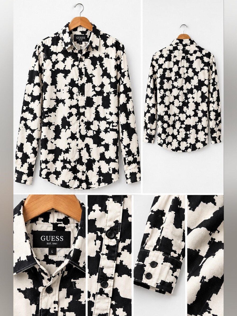Guess Men’s Black & White Abstract Print Shirt Jacket